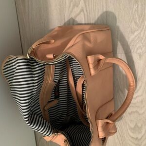 JustFab Tan Satchel with Striped Interior
